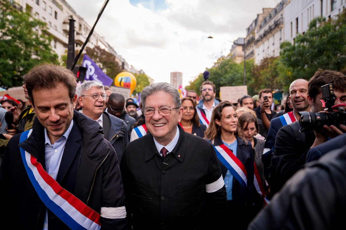 El candidato presidencial francés Jean-Luc Mélenchon, en las protestas estudiantiles de París. Foto: ©Jean-Luc Mélenchon/ Facebook.