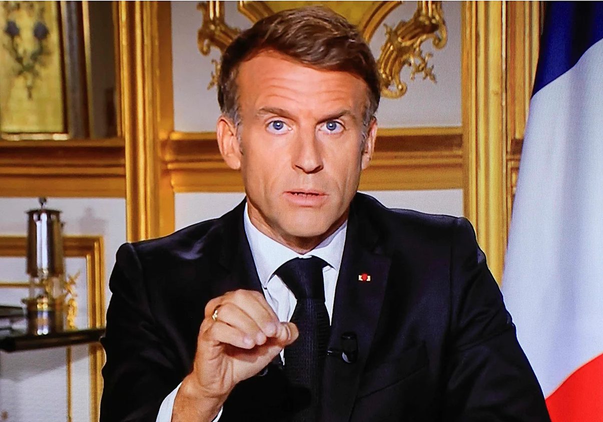 Emmanuel Macron, durante su discurso a la nación tras los disturbios violentos en Francia.