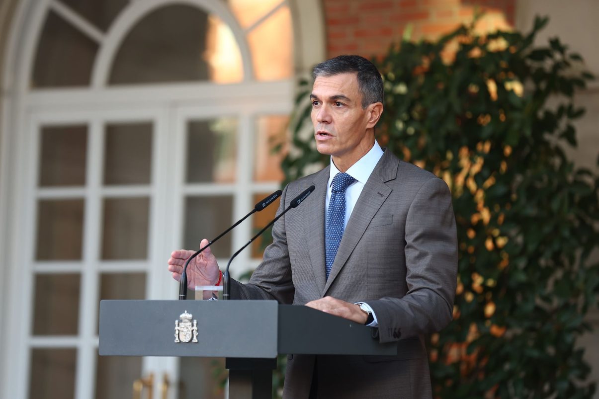 El presidente del Gobierno, Pedro Sánchez, durante la declaración institucional en la que ha anunciado el adelanto electoral. Foto: ©Fernando Calvo y Sandra Armada/ La Moncloa/ Oficial.